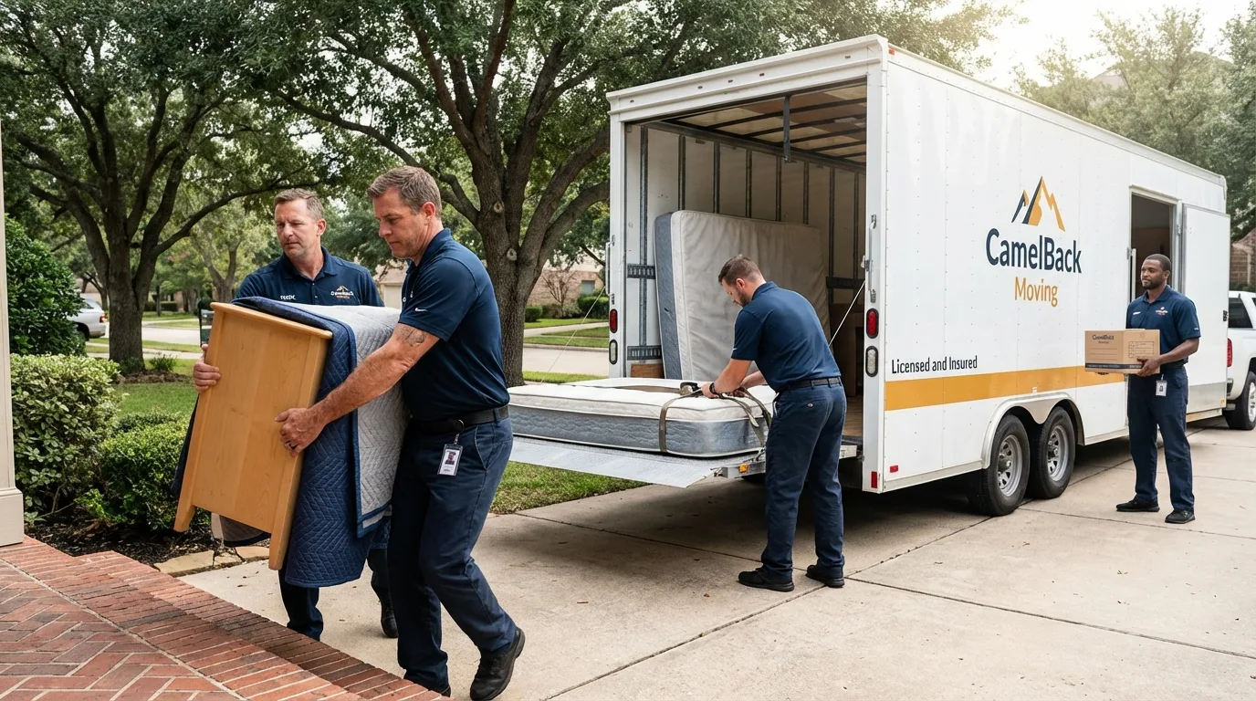 Crew loading residential truck for cross-state move from Sebastopol, CA